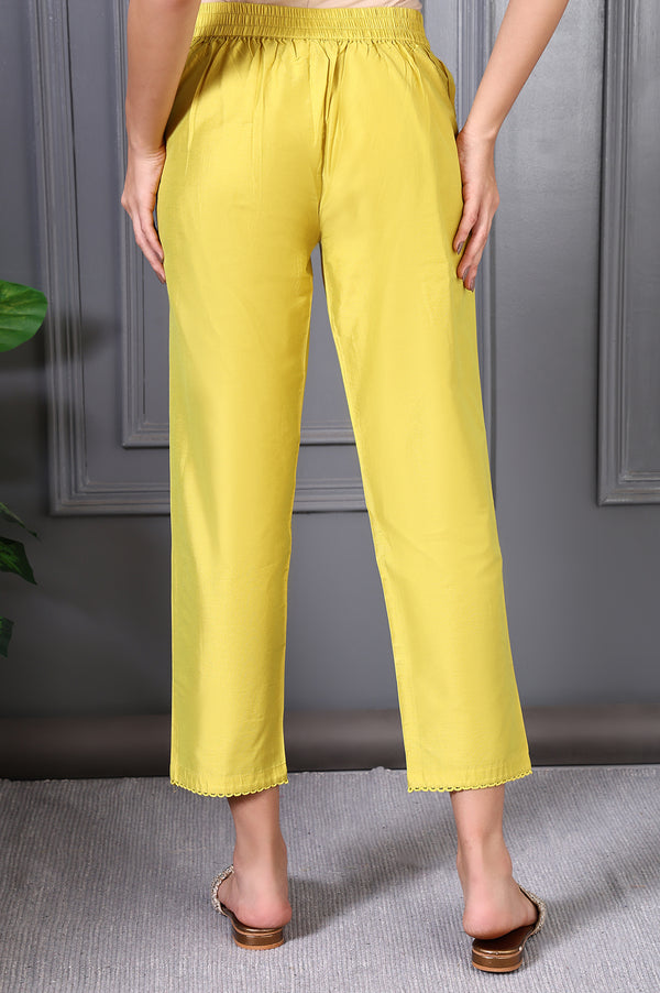 Yellow Solid Lace Mid-Rise Straight Pant