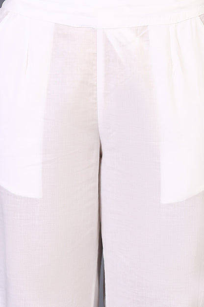 White Solid Pure Cotton Slim Pants with Lace