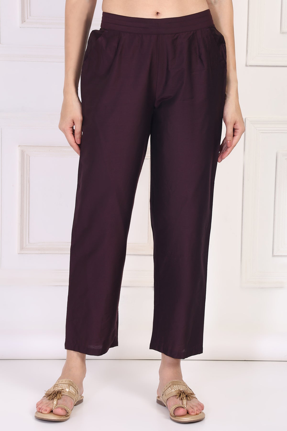 Wine Straight Rayon Pant - S