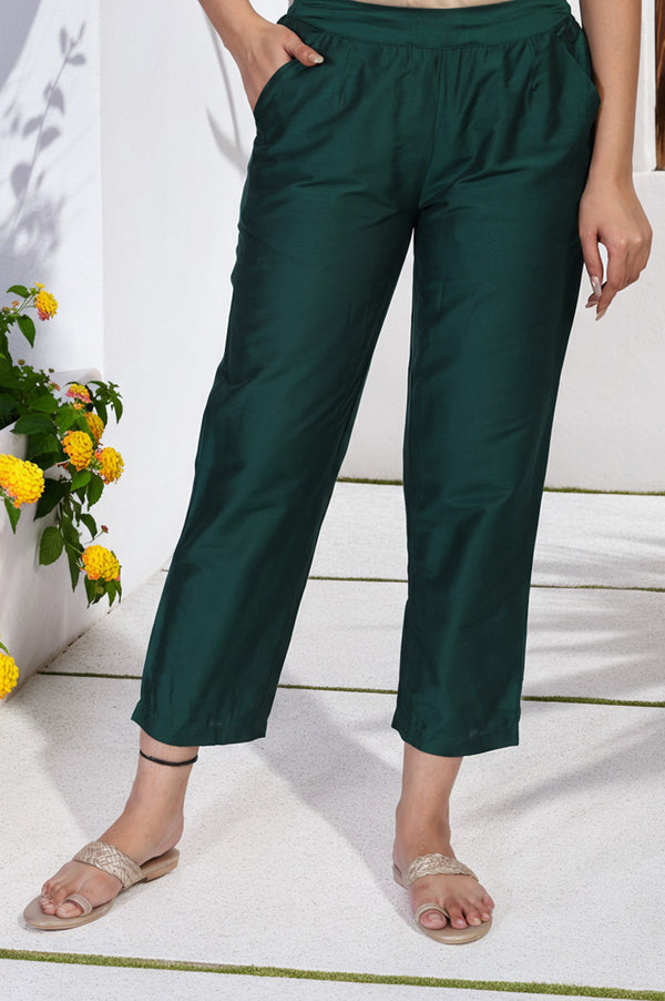 Green Cropped Rayon Straight Pant