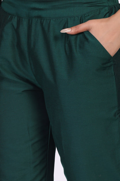 Green Cropped Rayon Straight Pant