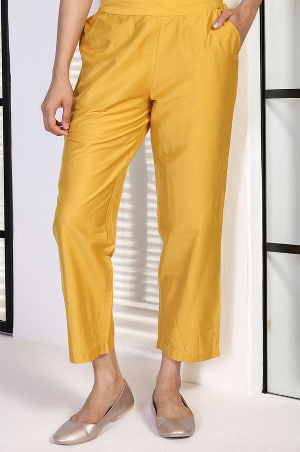 Yellow Solid Straight Pant