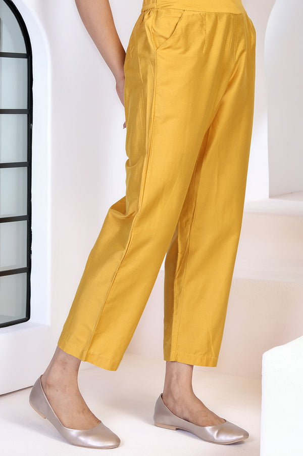 Yellow Solid Straight Pant