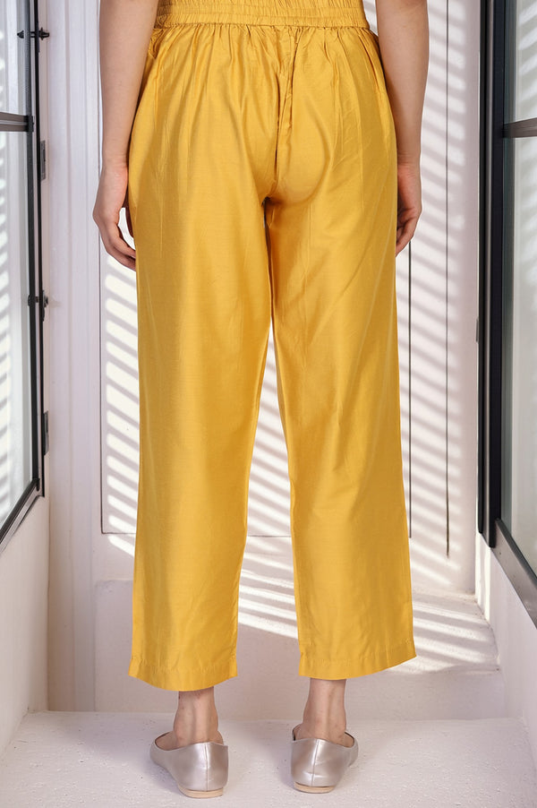 Yellow Solid Straight Pant