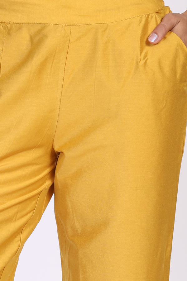 Yellow Solid Straight Pant