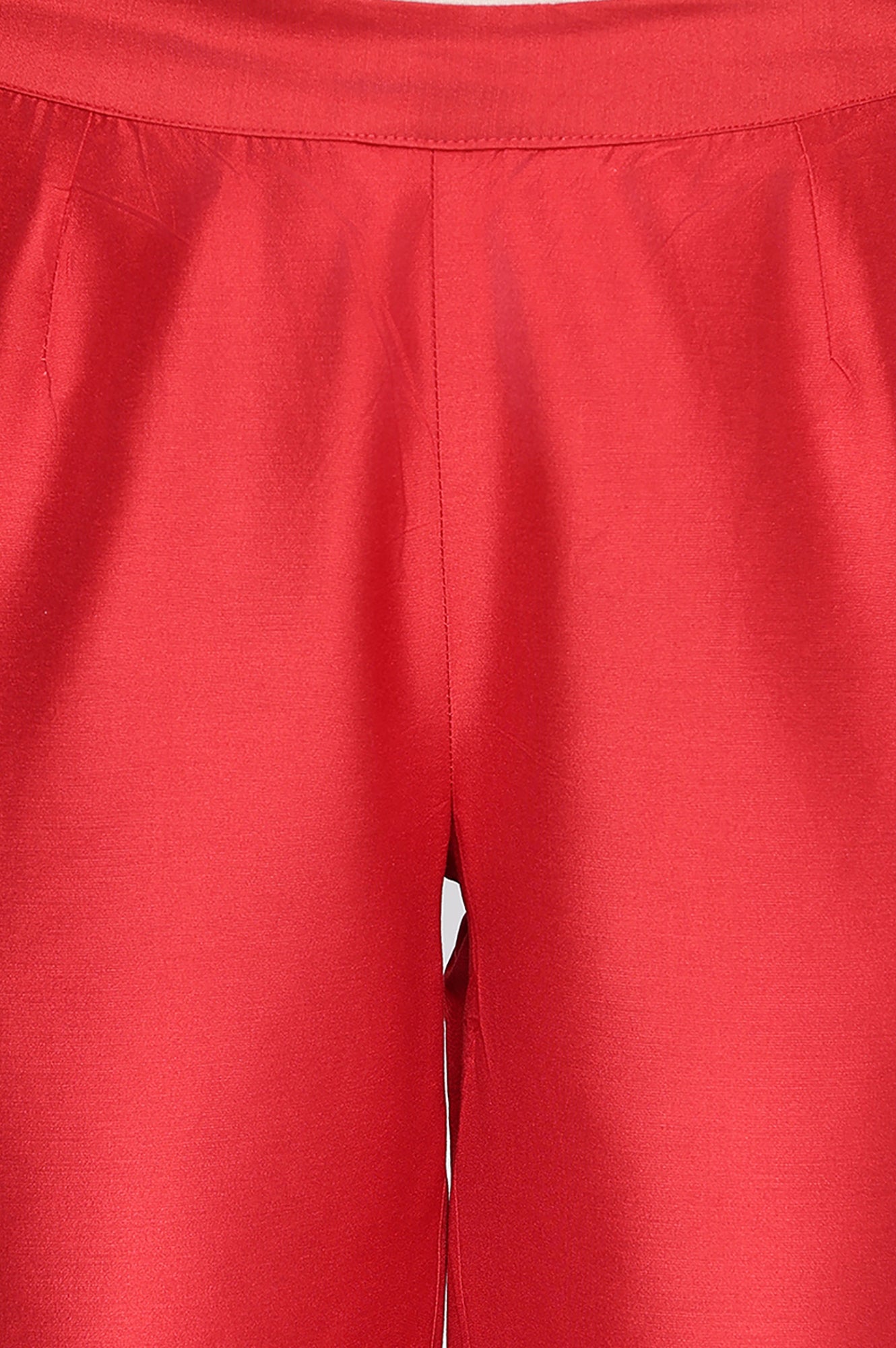 Cherry Red Solid Printed Straight Pant