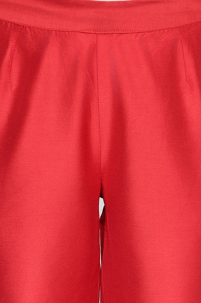 Cherry Red Solid Printed Straight Pant