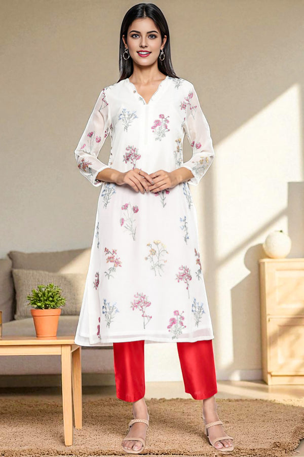 Cherry Red Solid Printed Straight Pant