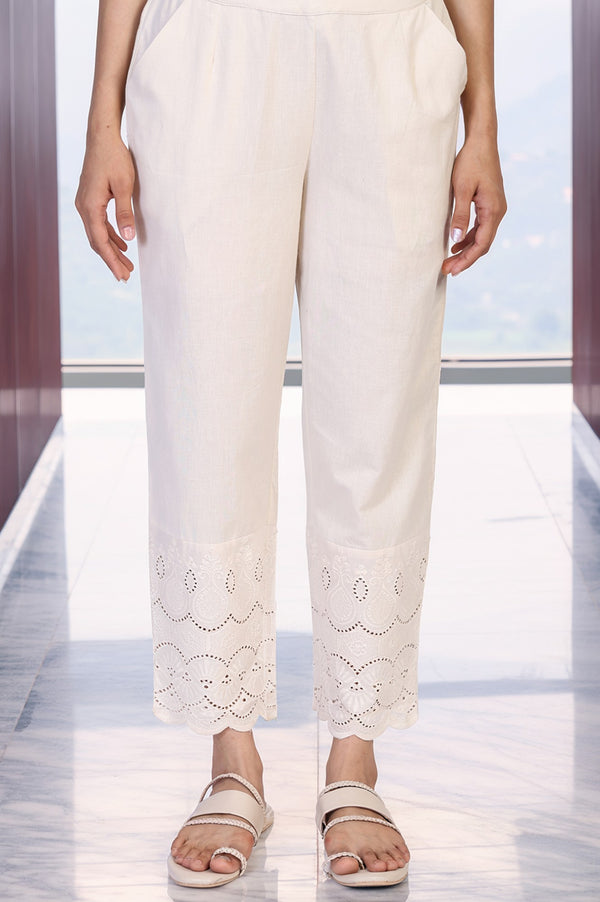 Off-White Embroidered Cropped Cotton Straight Pant