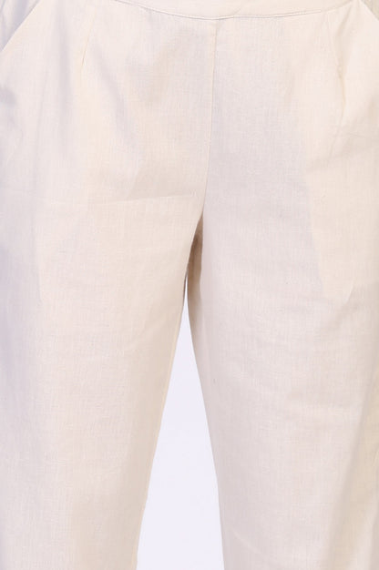 Off-White Embroidered Cropped Cotton Straight Pant