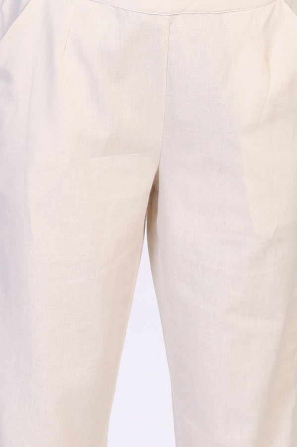Off-White Embroidered Cropped Cotton Straight Pant