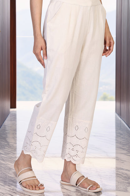 Off-White Embroidered Cropped Cotton Straight Pant