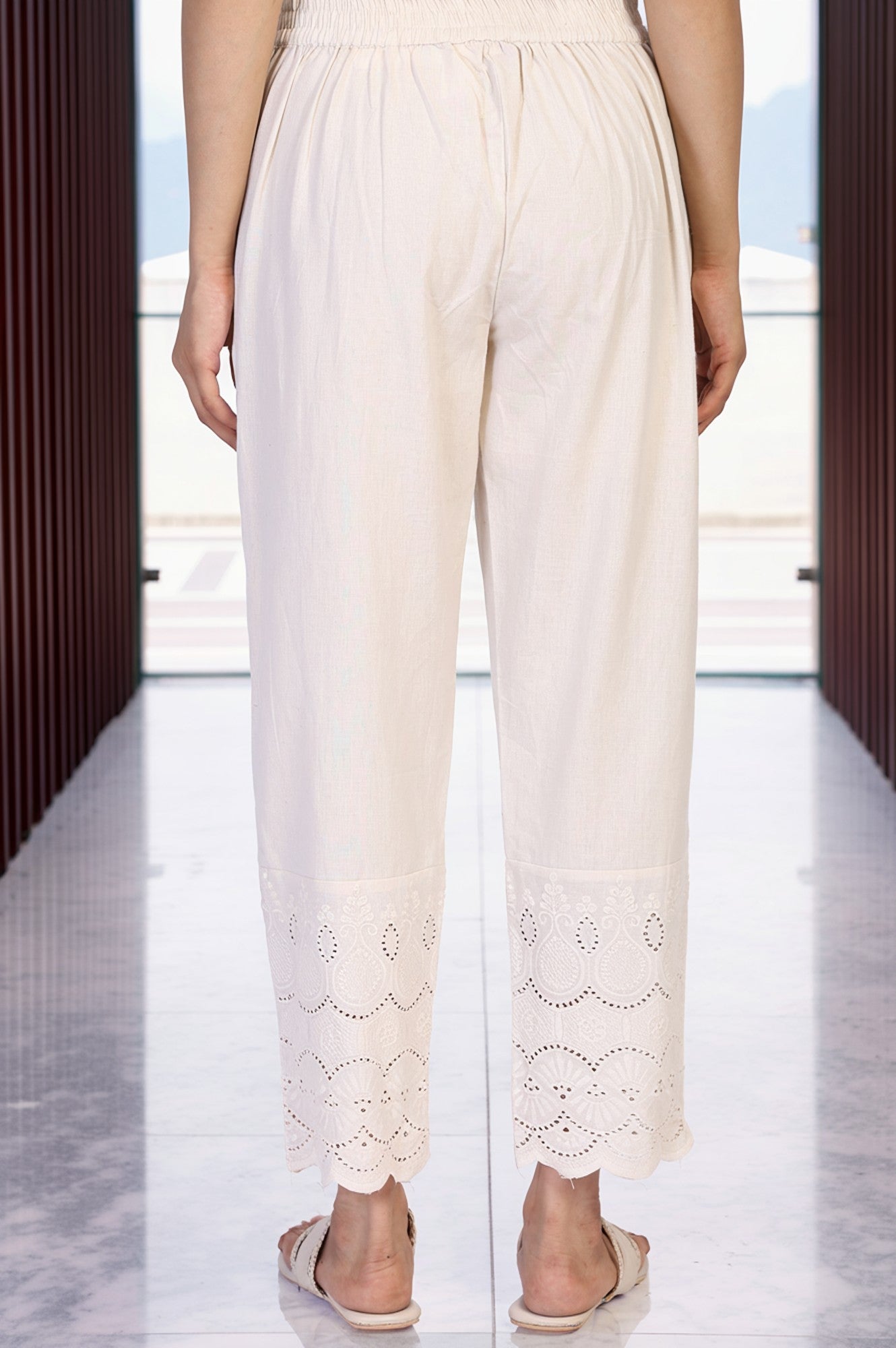 Off-White Embroidered Cropped Cotton Straight Pant