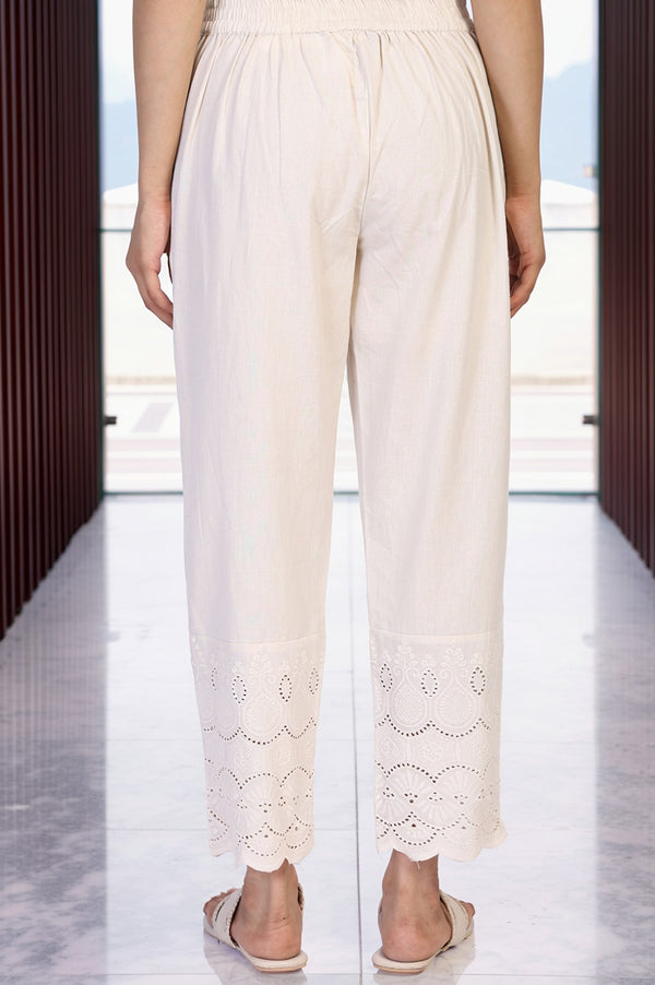 Off-White Embroidered Cropped Cotton Straight Pant