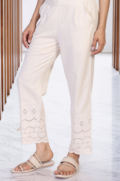 Off-White Embroidered Cropped Cotton Straight Pant