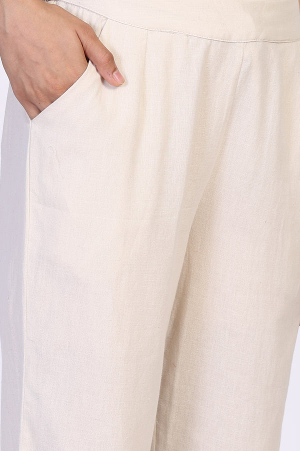 Off-White Embroidered Cropped Cotton Straight Pant