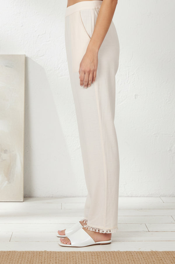 Off-White Solid Ankle Length Mid Rise Straight Pants