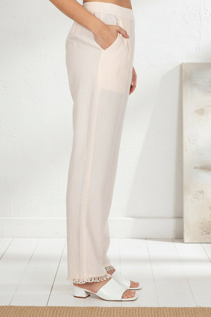 Off-White Solid Ankle Length Mid Rise Straight Pants