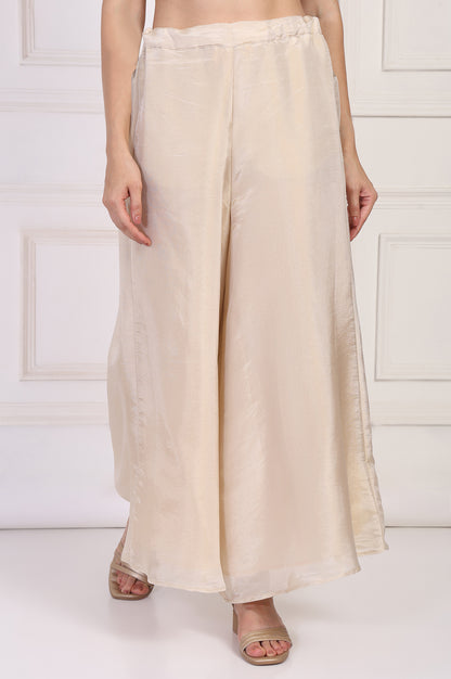 Cream Textured Flared Tissue Pant