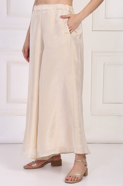 Cream Textured Flared Tissue Pant