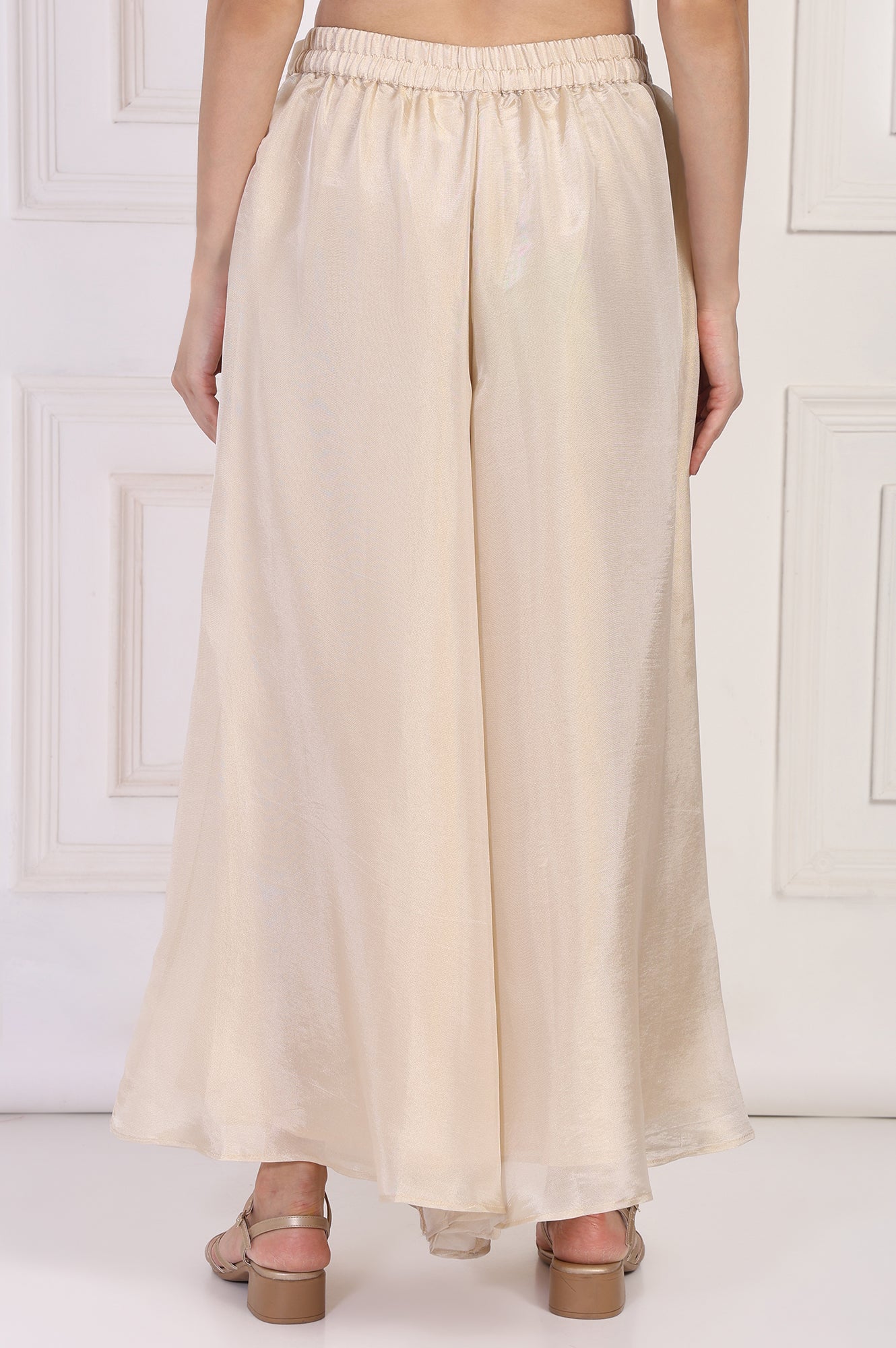 Cream Textured Flared Tissue Pant