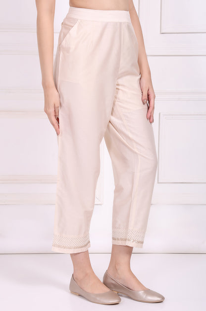 Off-White Embroidered Cropped Rayon Straight Pant