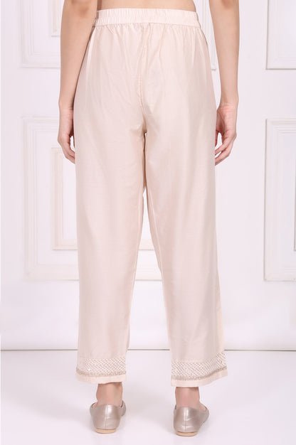 Off-White Embroidered Cropped Rayon Straight Pant