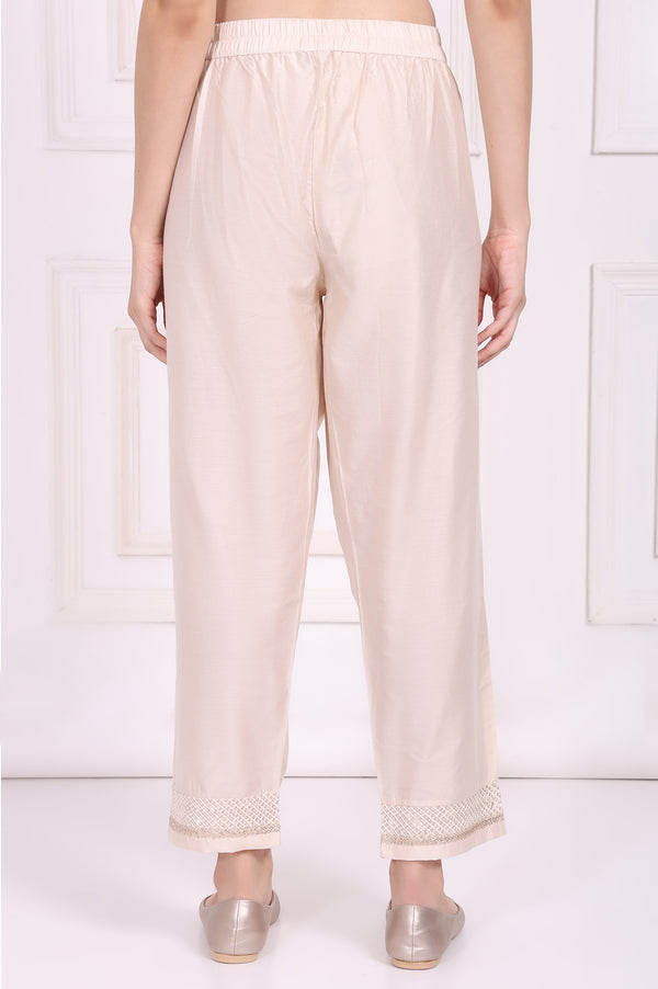 Off-White Embroidered Cropped Rayon Straight Pant