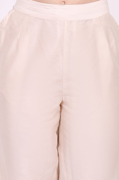 Off-White Embroidered Cropped Rayon Straight Pant