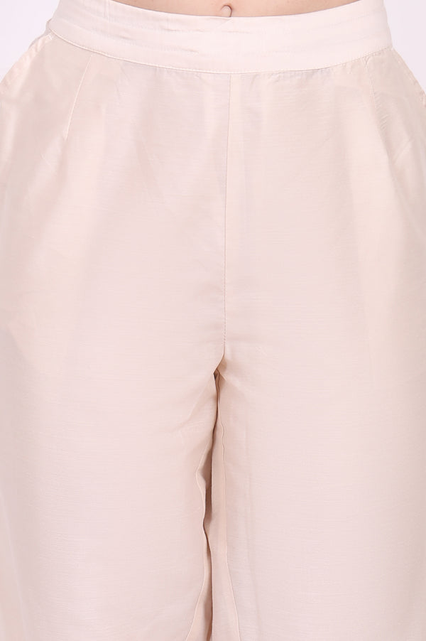 Off-White Embroidered Cropped Rayon Straight Pant