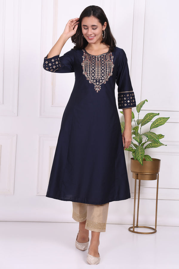 Beige Solid Embroidered Mid Rise Ankle Length Straight Pants