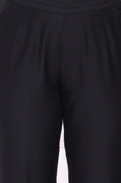 Black Solid Embroidered Mid Rise Ankle Length Straight Pants