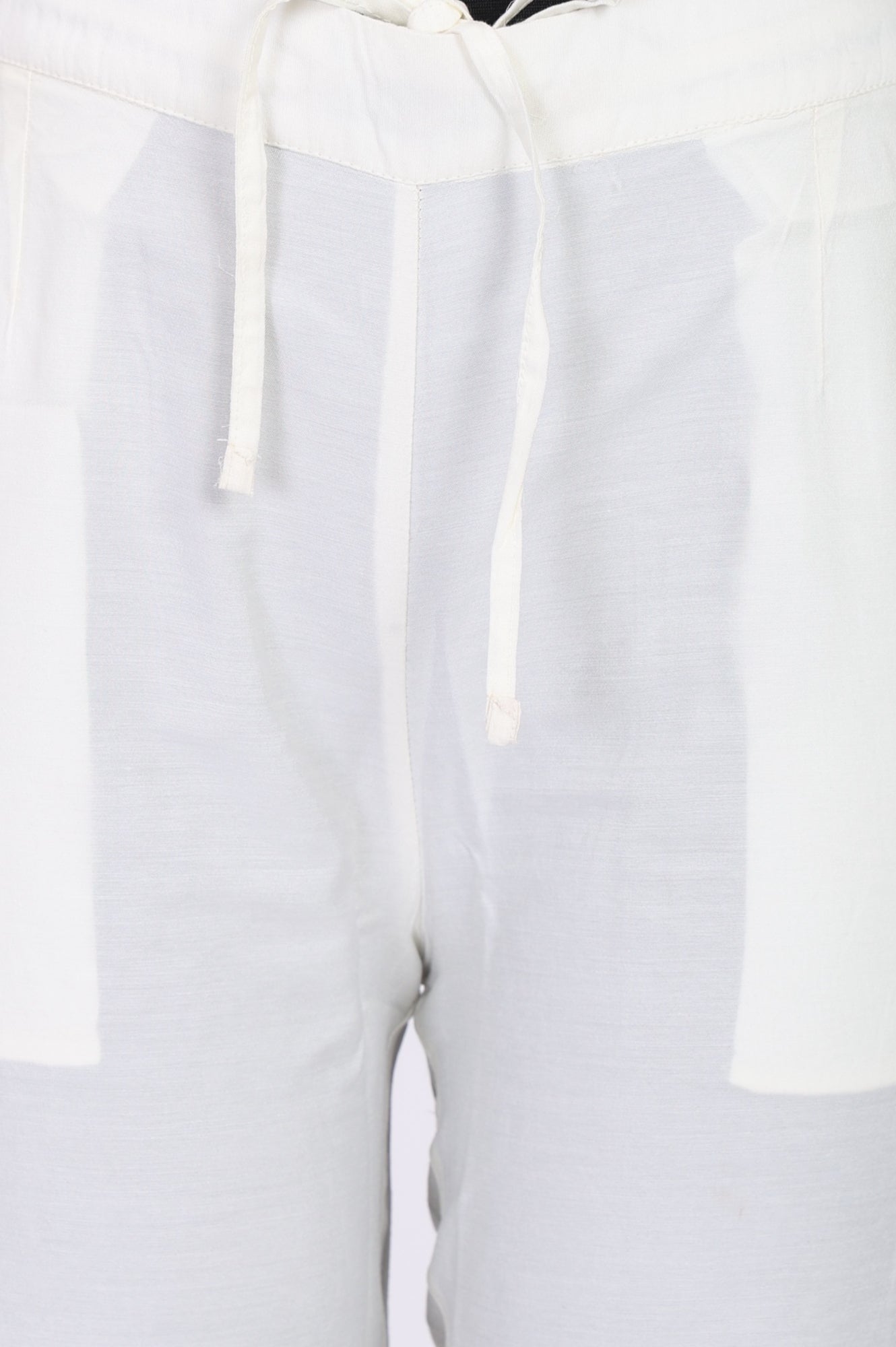 White Solid Straight Fit Pants with Lace