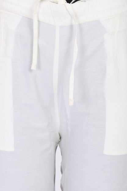 White Solid Straight Fit Pants with Lace