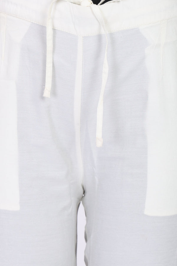 White Solid Straight Fit Pants with Lace