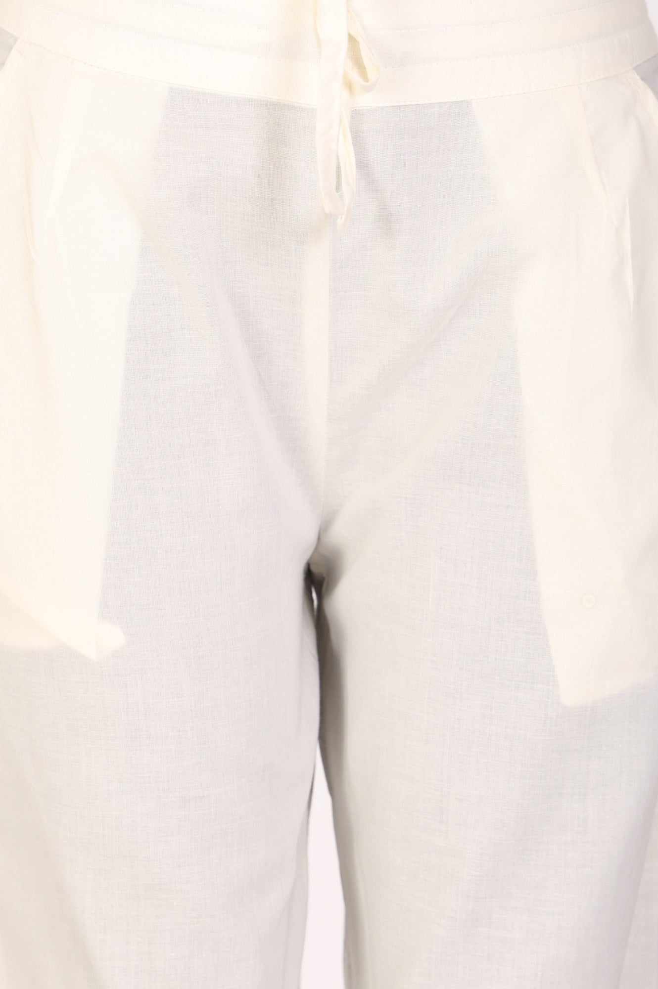 Off-White Solid Lace Pure Cotton Ankle Length Straight Pants