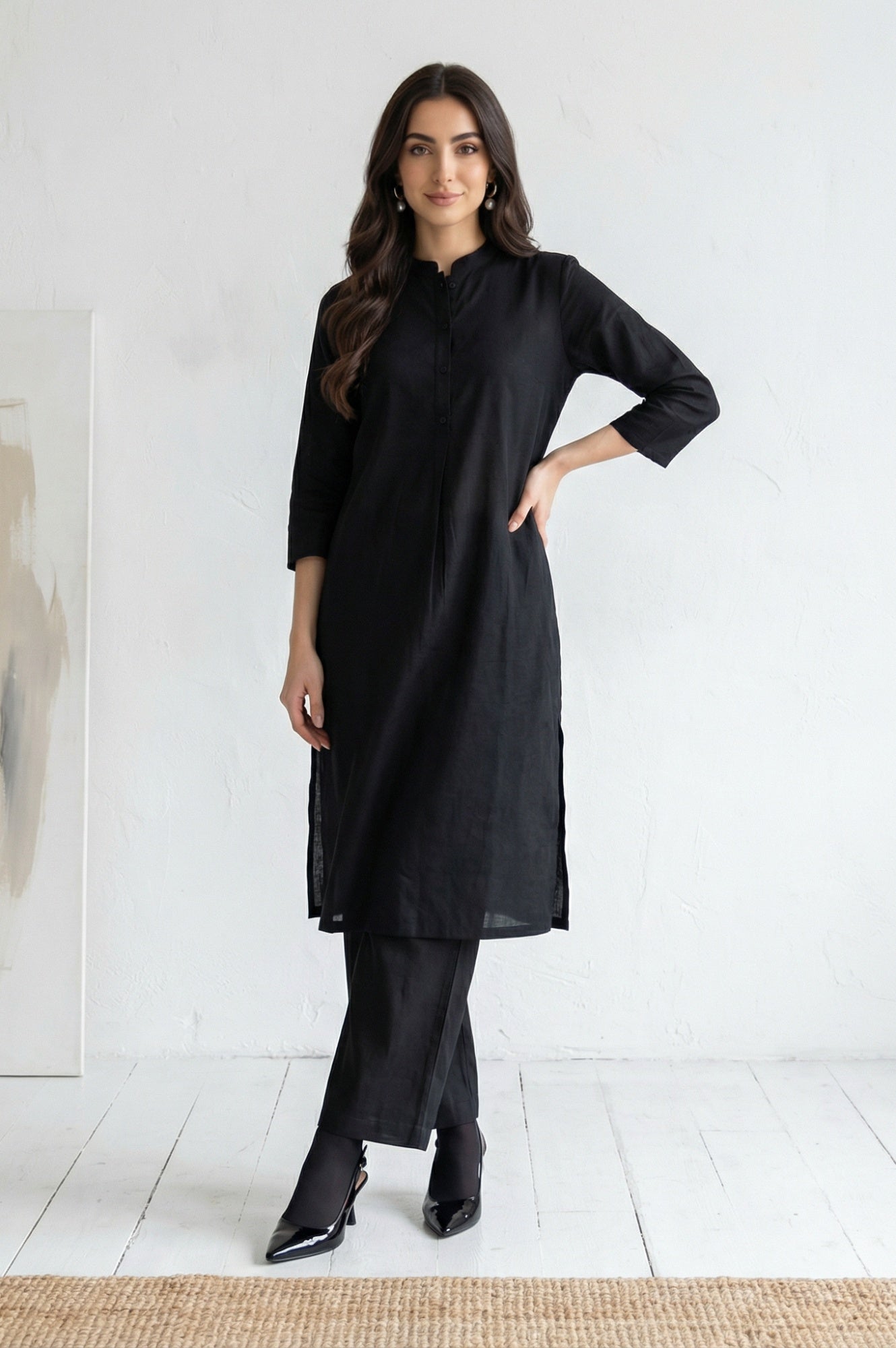 Black Solid Rayon Relaxed Fit Rayon Blend Flared Pants