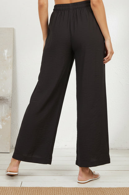 Black Solid Rayon Relaxed Fit Rayon Blend Flared Pants