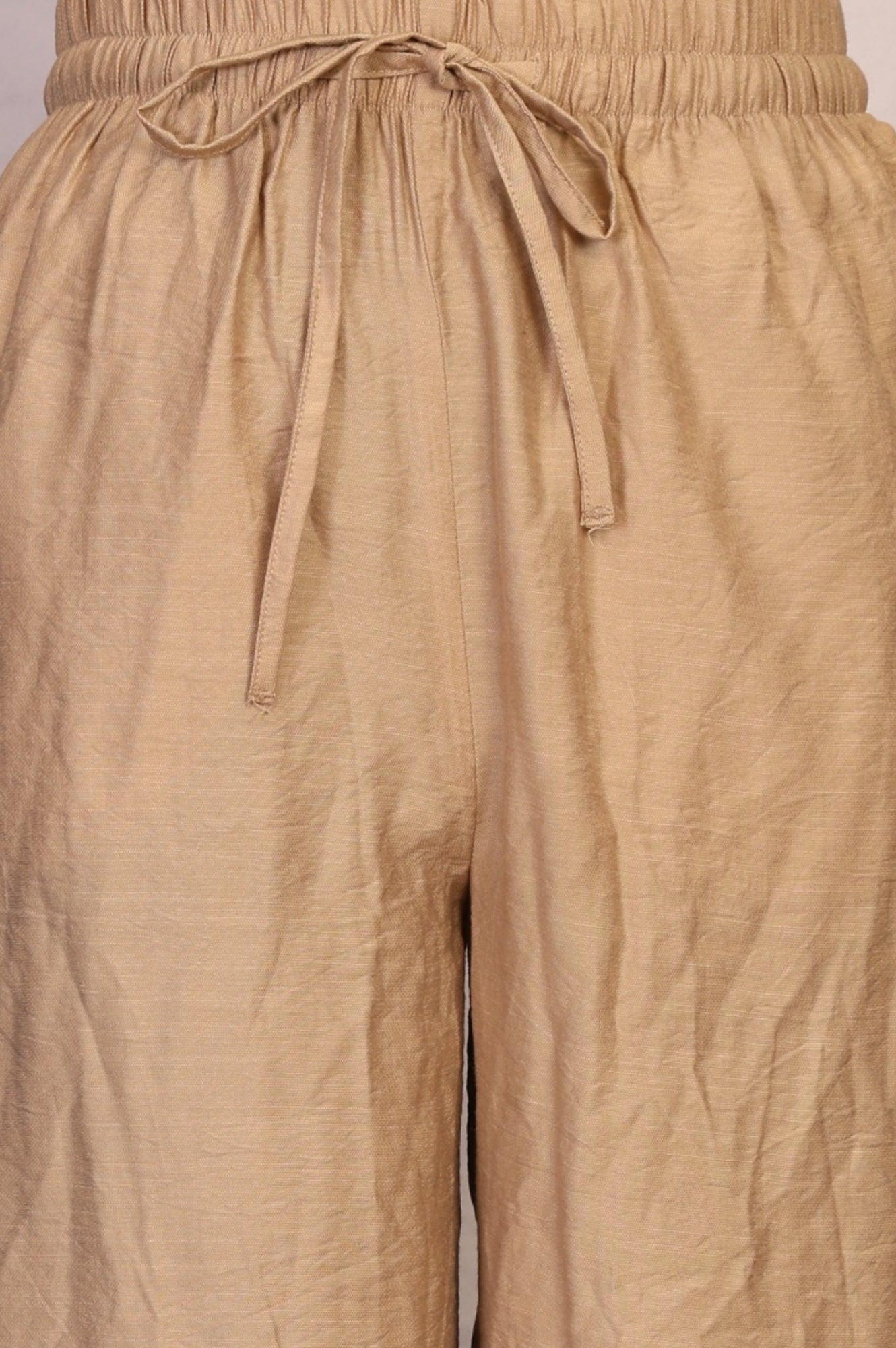 Gold Solid Rayon Relaxed Fit Mid Rise Flared Pants