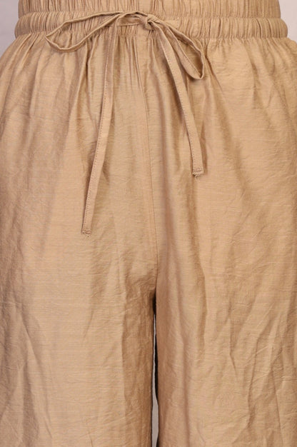 Gold Solid Rayon Relaxed Fit Mid Rise Flared Pants