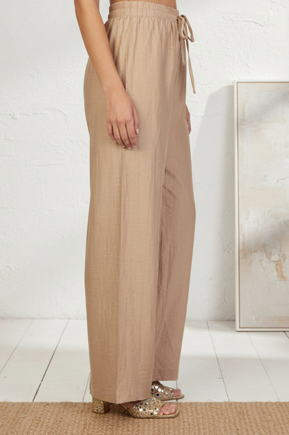 Gold Solid Rayon Relaxed Fit Mid Rise Flared Pants