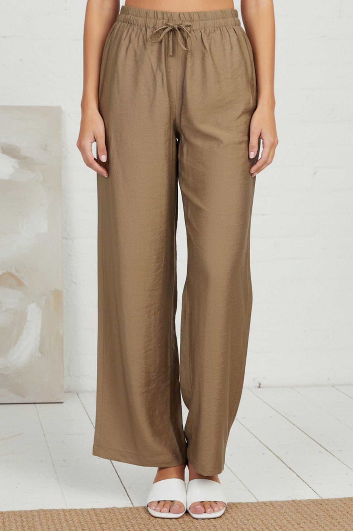 Gold Solid Rayon Relaxed Fit Flared Pants - S