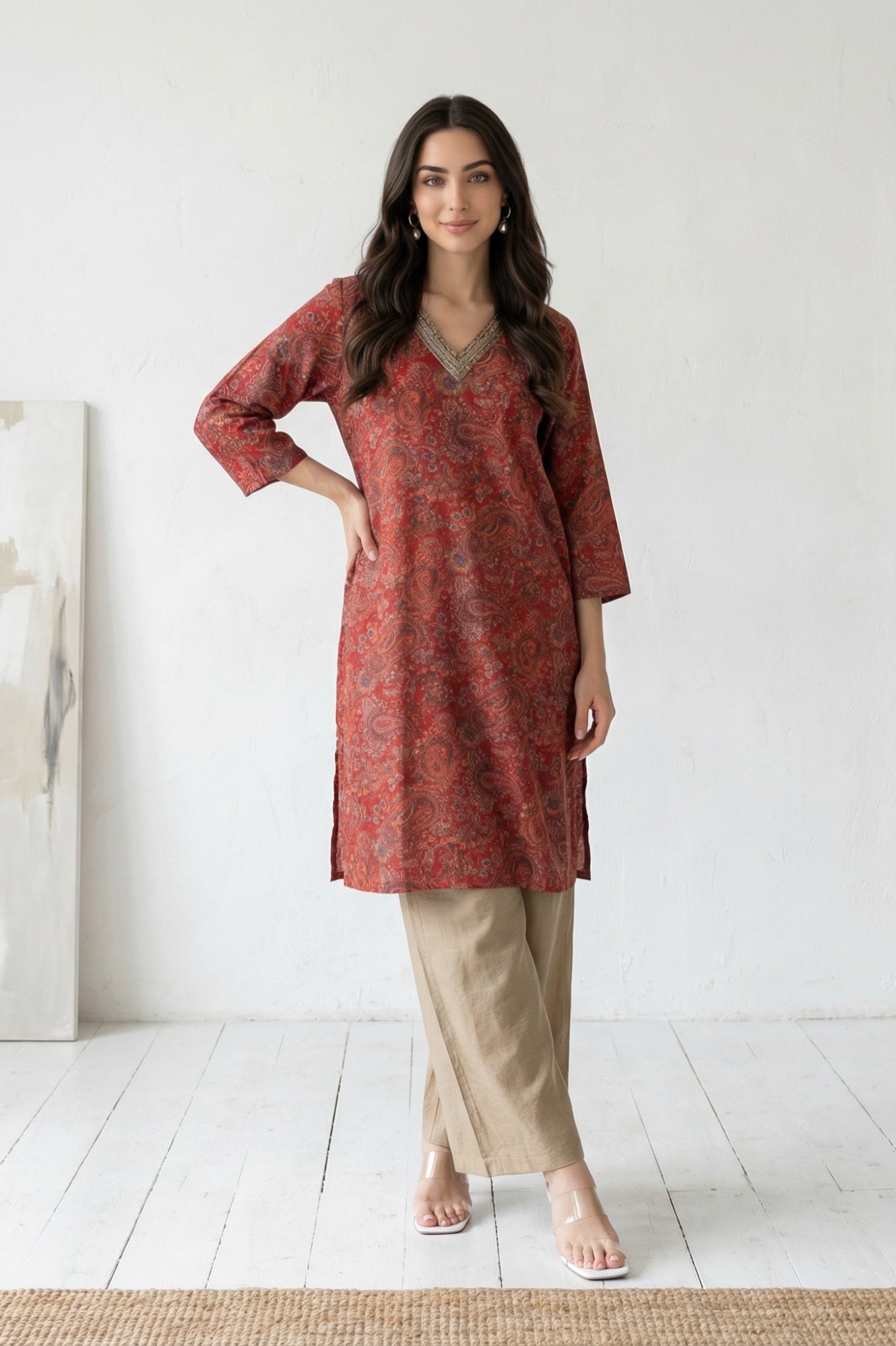 Gold Solid Rayon Relaxed Fit Flared Pants