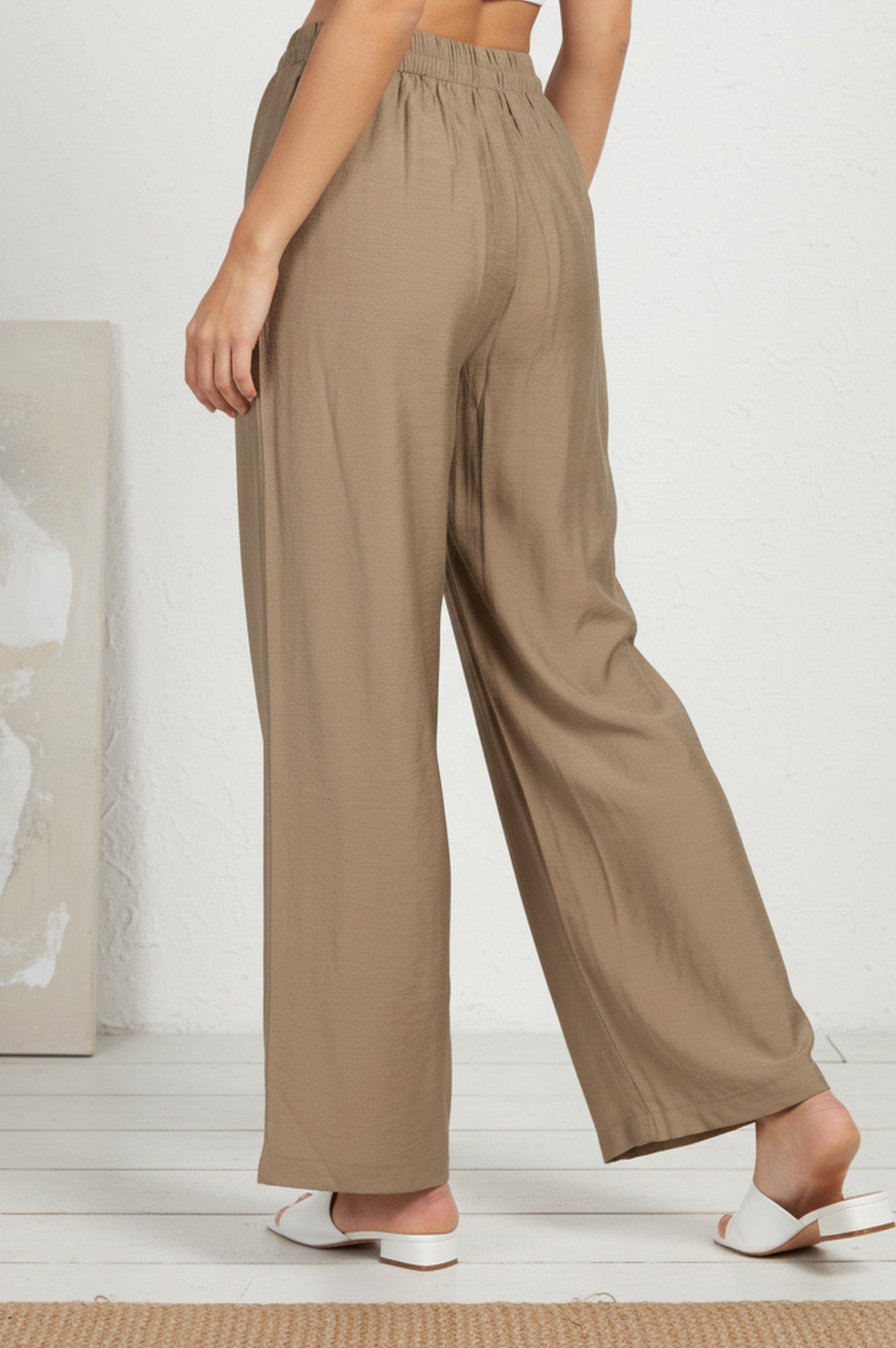Gold Solid Rayon Relaxed Fit Flared Pants