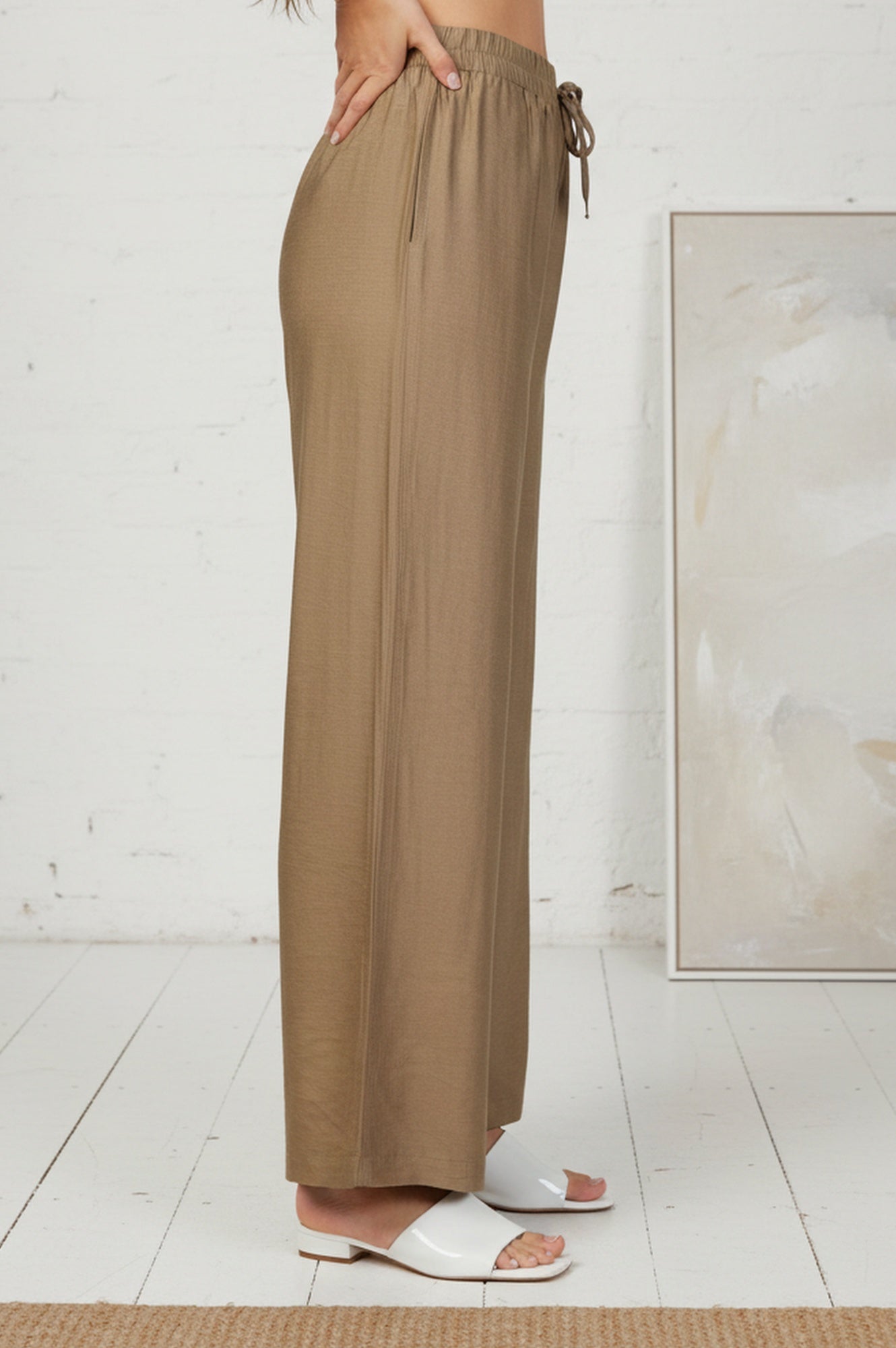 Gold Solid Rayon Relaxed Fit Flared Pants