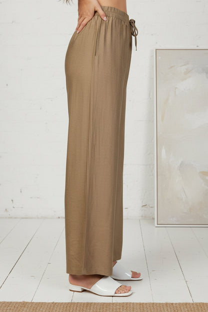 Gold Solid Rayon Relaxed Fit Flared Pants