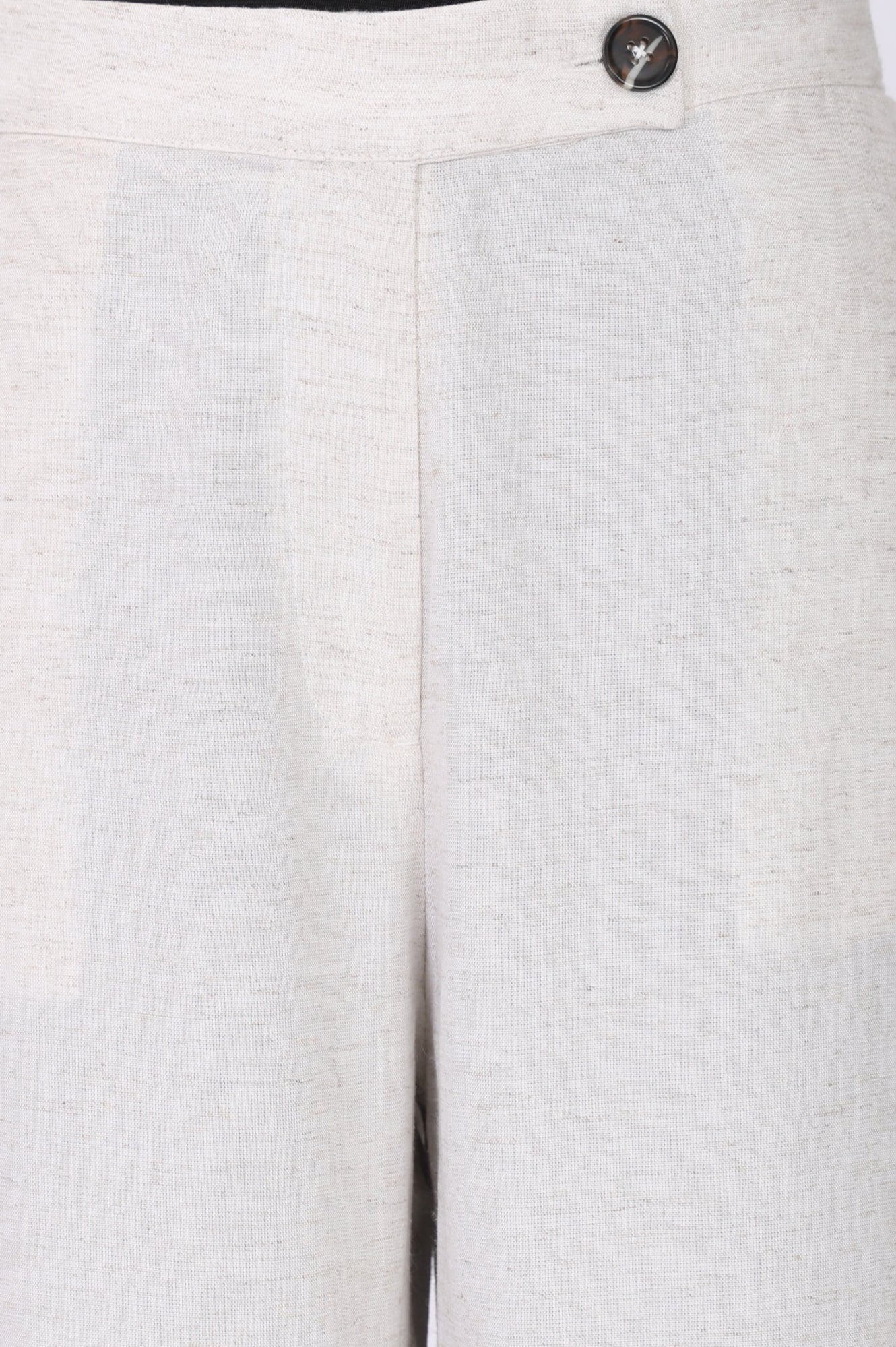 Off White Solid Wide Leg Ankle Length Pants