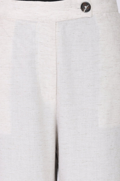 Off White Solid Wide Leg Ankle Length Pants