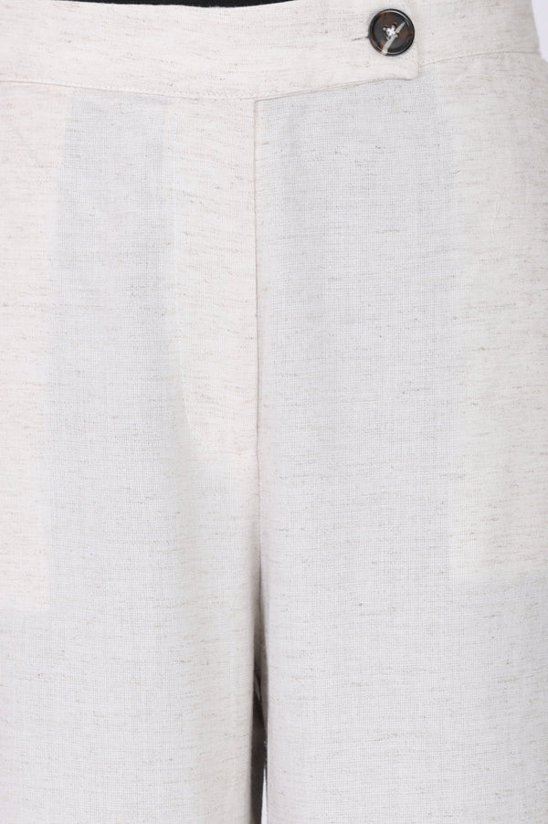 Off White Solid Wide Leg Ankle Length Pants