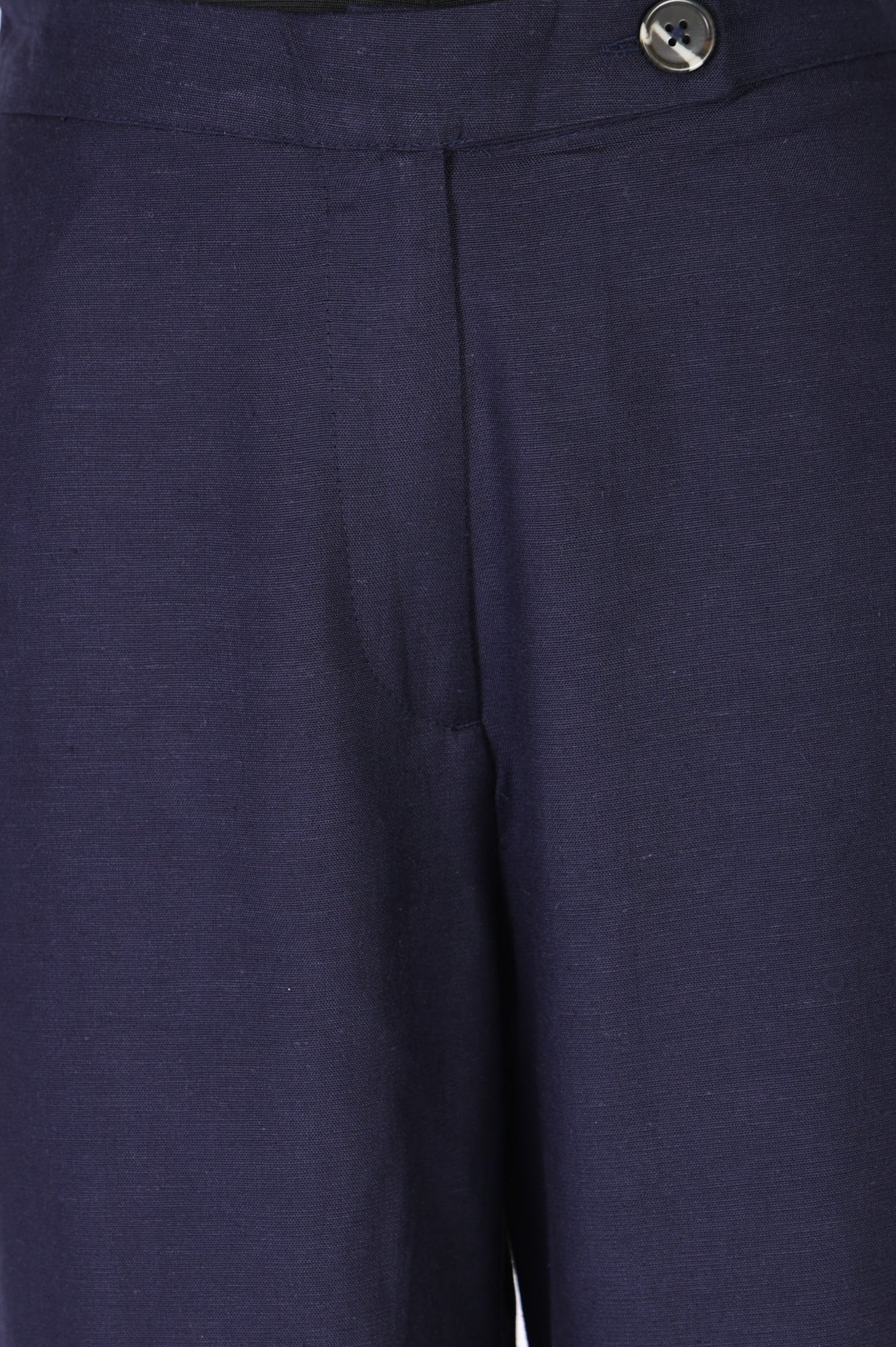 Navy Blue Solid Wide Leg Ankle Length Pants